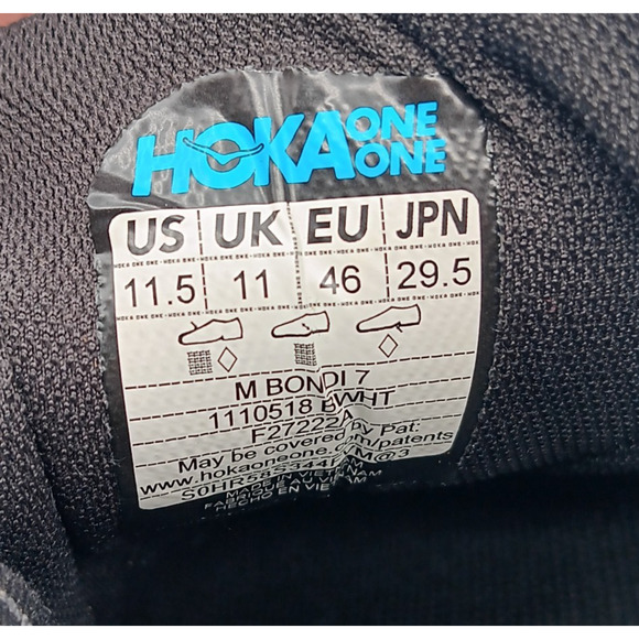 Hoka One One Bondi 7 Sneakers Men 11.5 Black Athletic Running Shoes Logo 1110518 - Picture 14 of 14